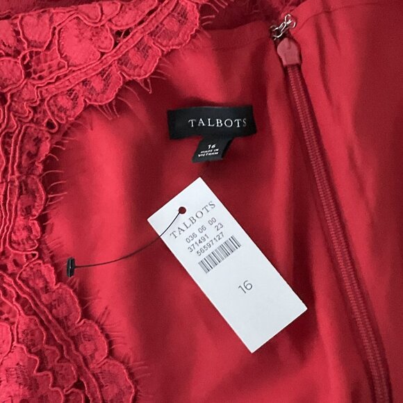 Talbots Dress Womens Sz 16 Red Lace Overlay Sweetheart Neckline Event Wedding - Picture 3 of 13